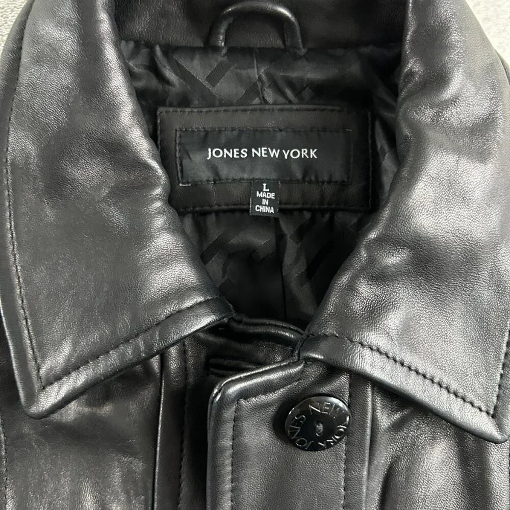 Jones New York Women Leather Jacket Size Large Long Sleeve Button Black - Picture 4 of 5
